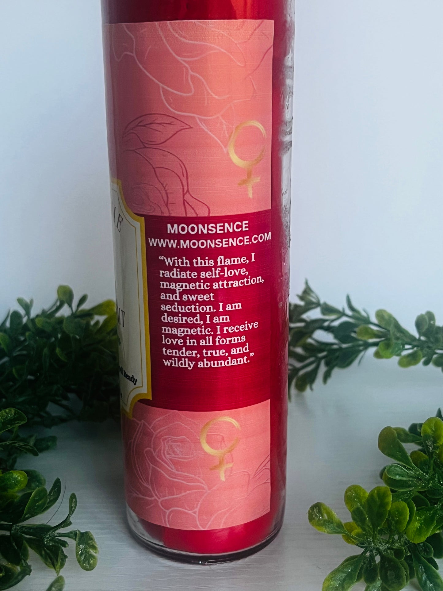 Love Flame Enchantment - Ritual Candle with Rose Quartz and Herbs