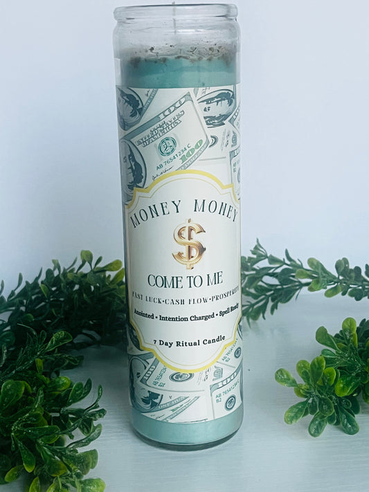 Money Money Come to Me - Ritual Candle with Crystals and Herbs