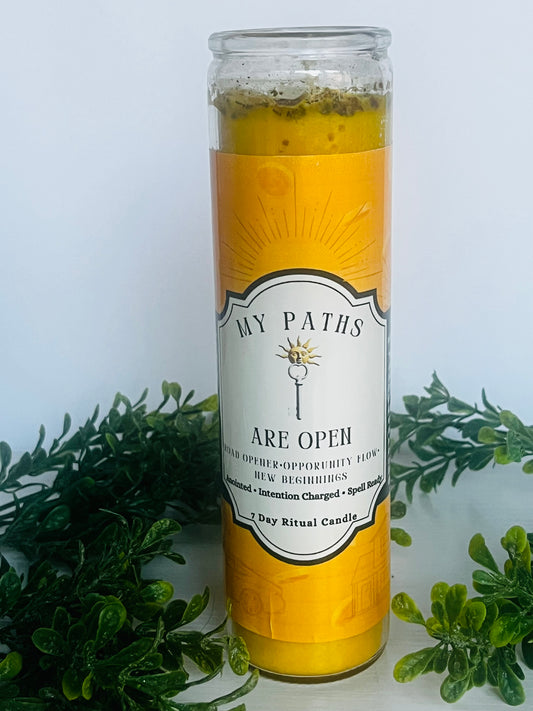 My Paths Are Open – Ritual Candle with Crystals and Herbs