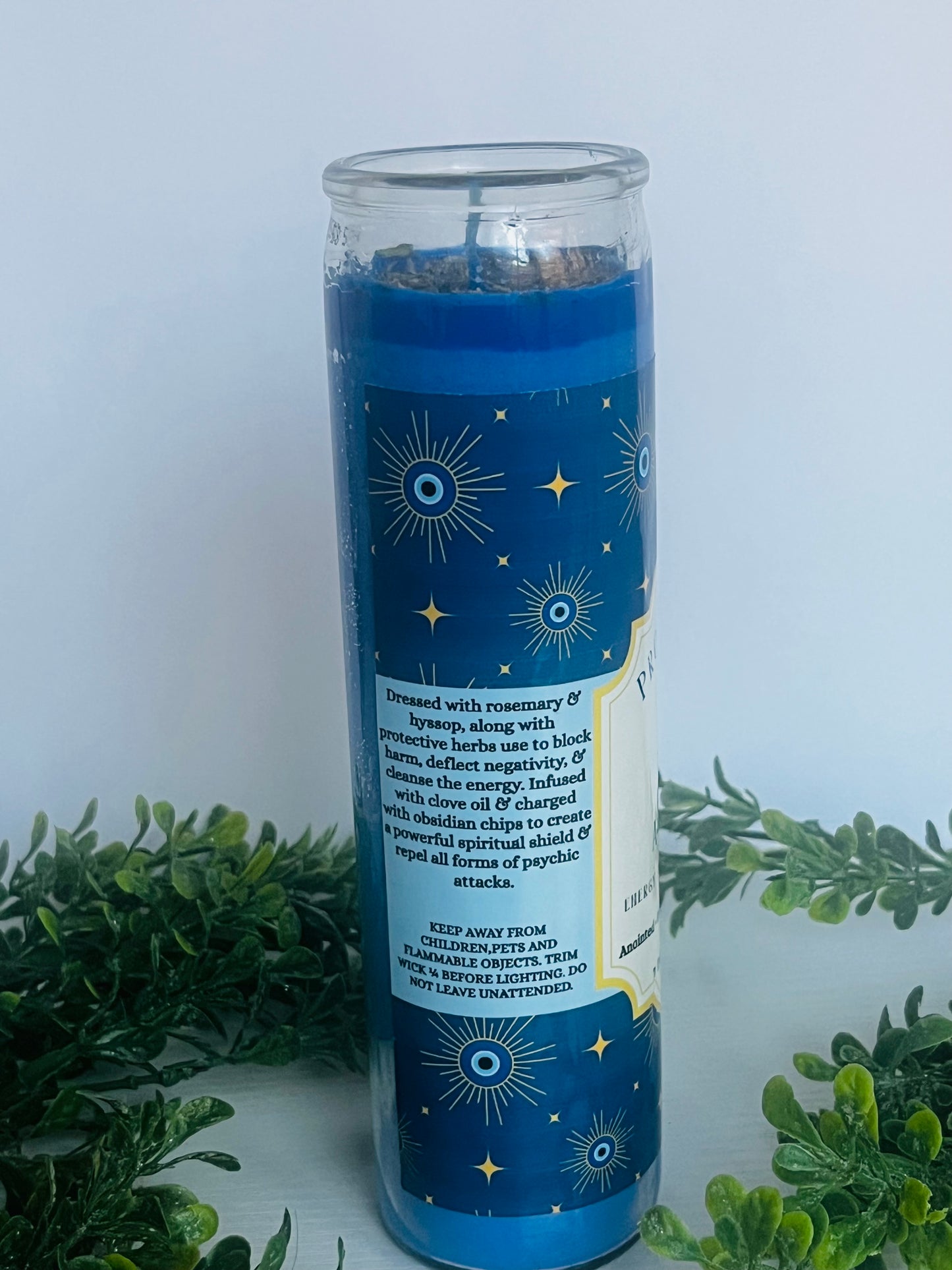 Protection & Shield - Ritual Candle with Obsidian and Herbs