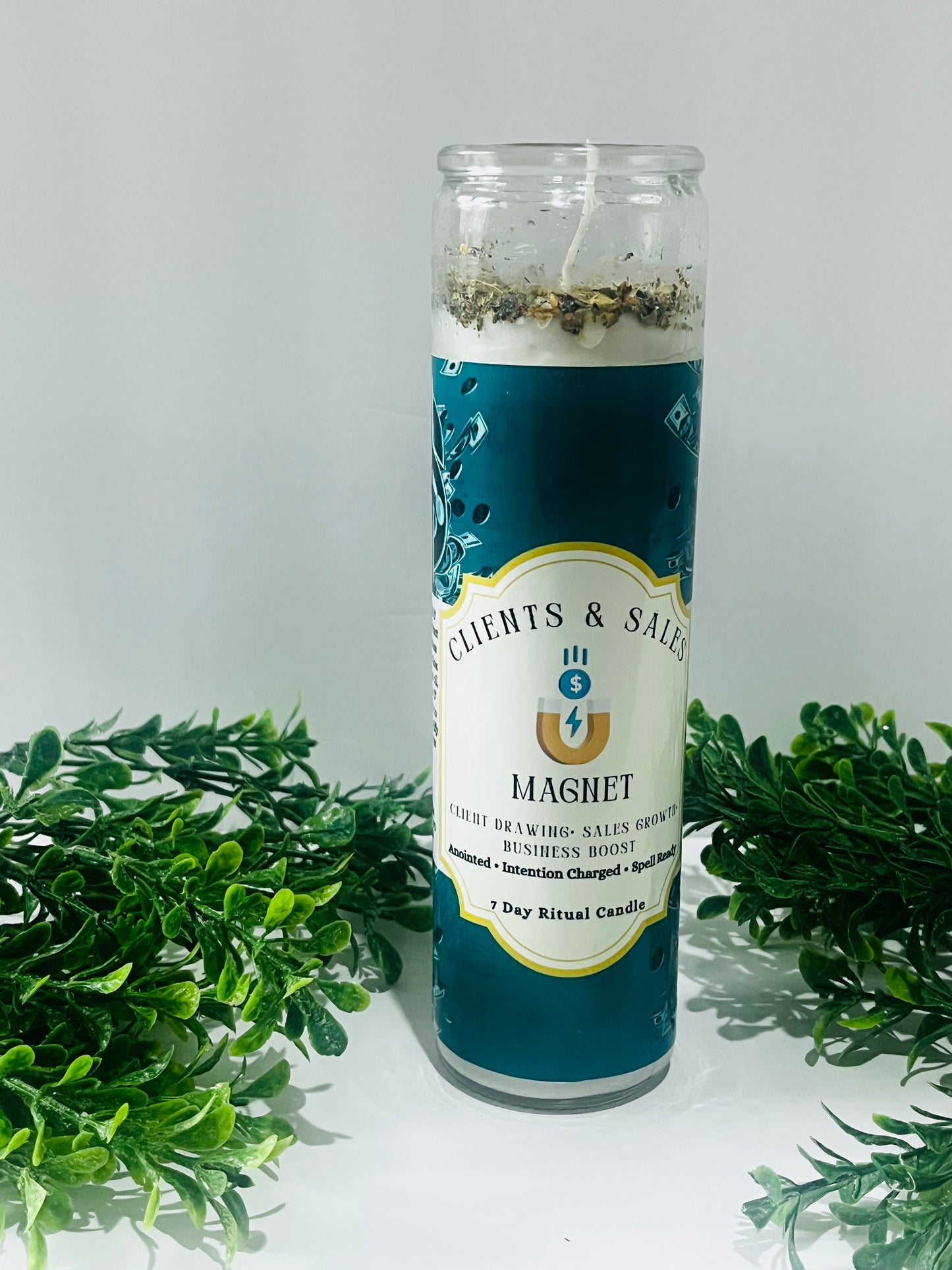 Client & Sales Magnet - Ritual Candle with Crystals and Herbs