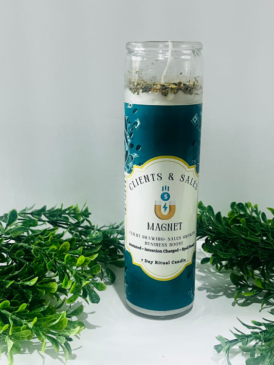 Client & Sales Magnet - Ritual Candle with Crystals and Herbs