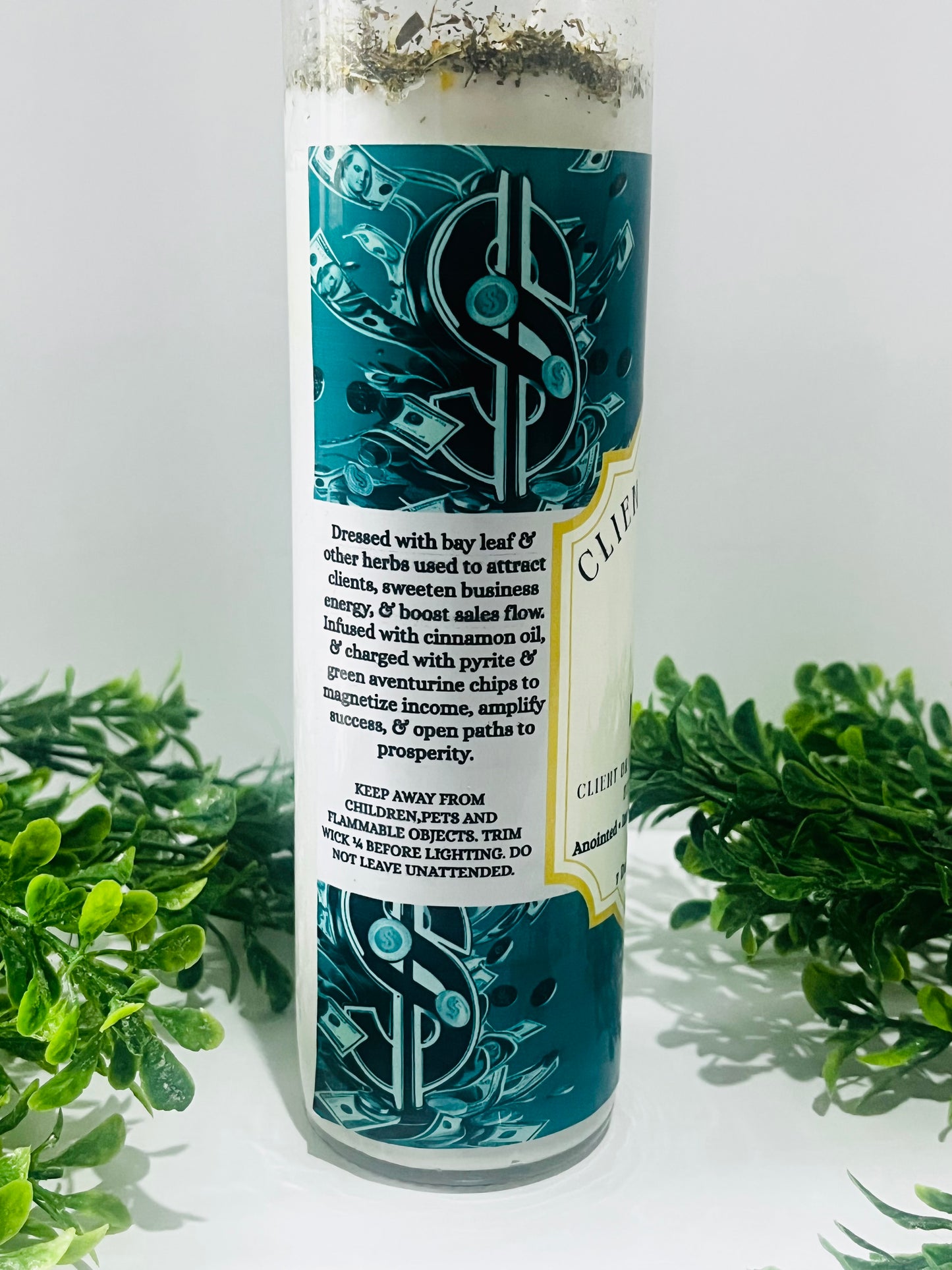 Client & Sales Magnet - Ritual Candle with Crystals and Herbs