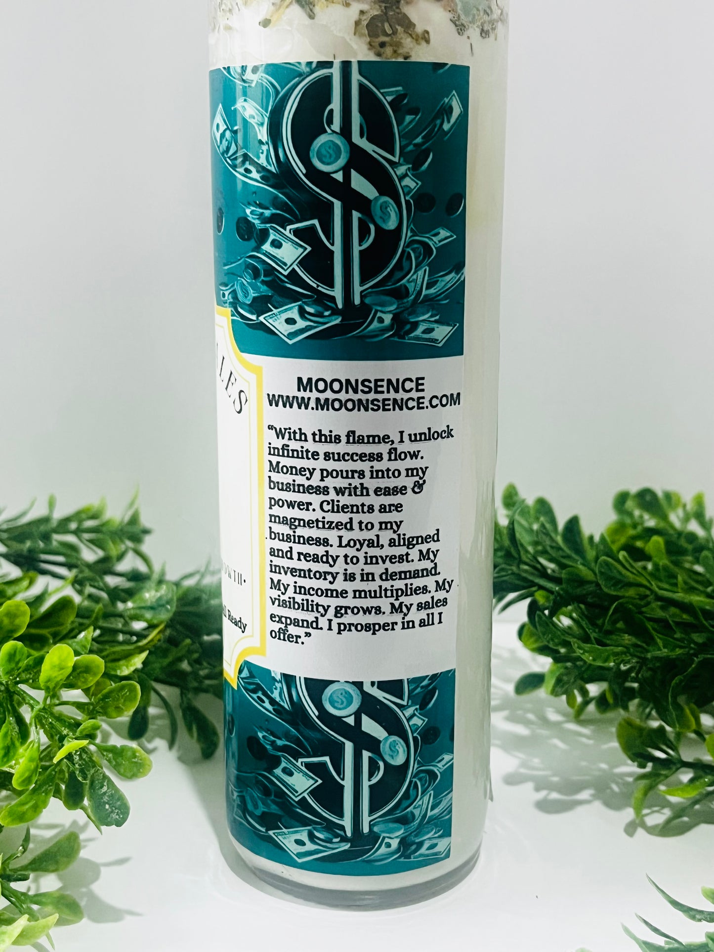 Client & Sales Magnet - Ritual Candle with Crystals and Herbs