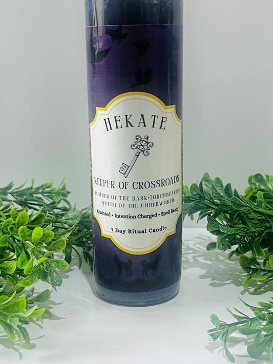 Hekate – Keeper of Crossroads Ritual Candle with Obsidian and Herbs
